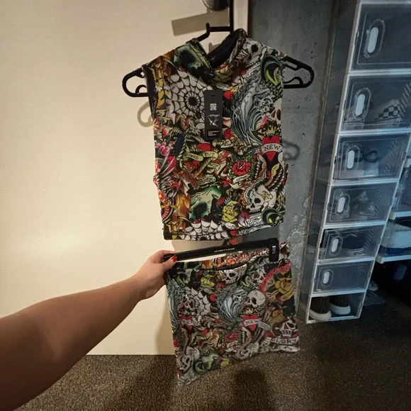 Ed Hardy Multicolor Graphic mesh with lining top and skirt - Picture 2 of 5
